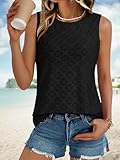 Camisetas sin mangas de verano para mujer, con ojales, holgadas, sin mangas, de ganchillo, primavera, playa, vacaciones, ropa casual, Negro -, M