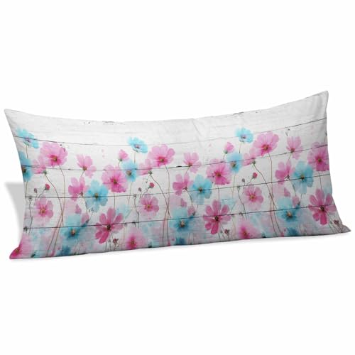 Pink Blue Flowers Throw Pillow Covers 20 X 60 Inches