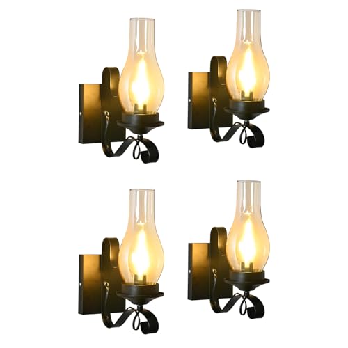TIGKHAE 4 Pack Rustic Wall Sconces, Black Hardwired Farmhouse Industrial