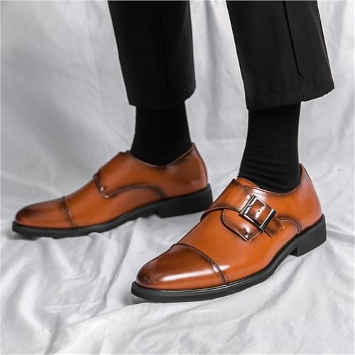 Dress Shoes for Mens Single Buckle Monk Leather Party Slip On Breathable Non Slip Block Heel Anti-Slip Casual3