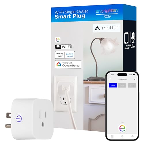 Enbrighten VIBE Indoor Single-Outlet Wi‑Fi Matter Smart Plug, 2.4GHz, No Hub Required, Compatible with Alexa and Google Assistant, Grounded Plug-In Outlet, 81197-TS1