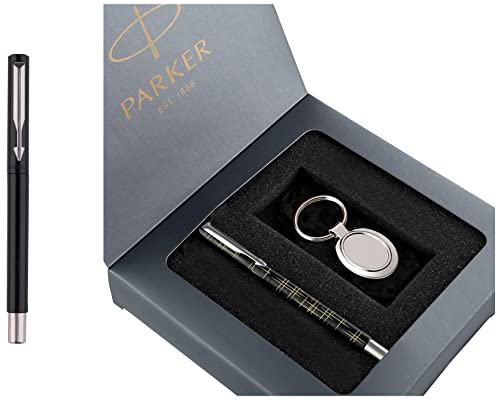 Image of Parker Vector Spark Black Special Edition Roller Ball Pen Gift Set - with Round Key Chain Fountain Pen (Black body)