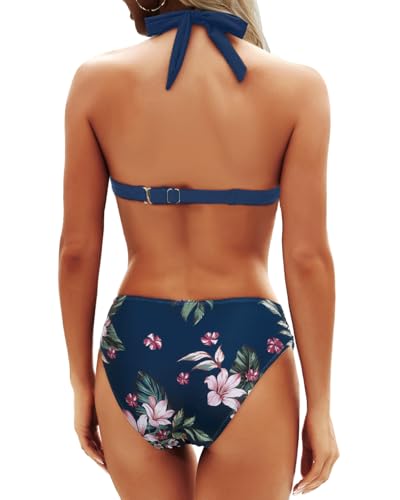 Image of Yonique Women Two Piece Bathing Suits Push Up Bikini Set Halter Swimsuit Vintage Swimwear
