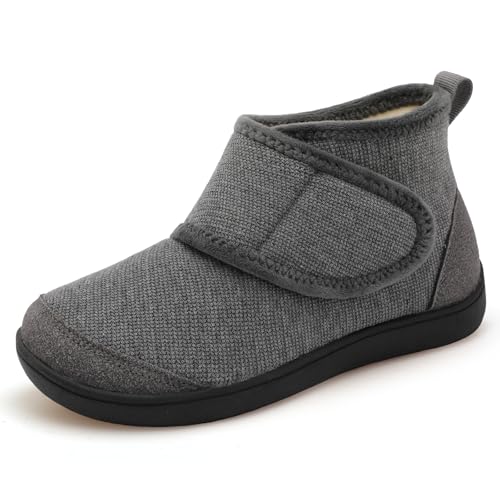 LeIsfIt Slipper Boots for Women Wide Warm House Shoes Non-slip Diabetic Winter Shoes Adjustable Bootie Slippers for Indoor & Outdoor, Gray Size 8