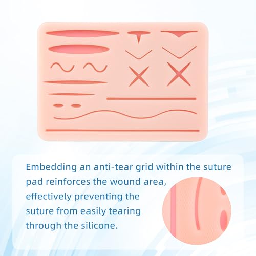 Image of Suture Practice Pad Three-Layer Silicone Skin Kit, Upgraded 17 pre-Cut Wounds, Suture Pad for Medical and Veterinary Students Training (Pack of 3)