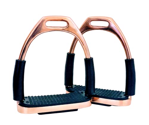 Extreme GLOSS ROSE GOLD BENDY SAFETY FLEXI STIRRUPS HORSE RIDING S/STEEL WITH STRONG TREADS 4.75