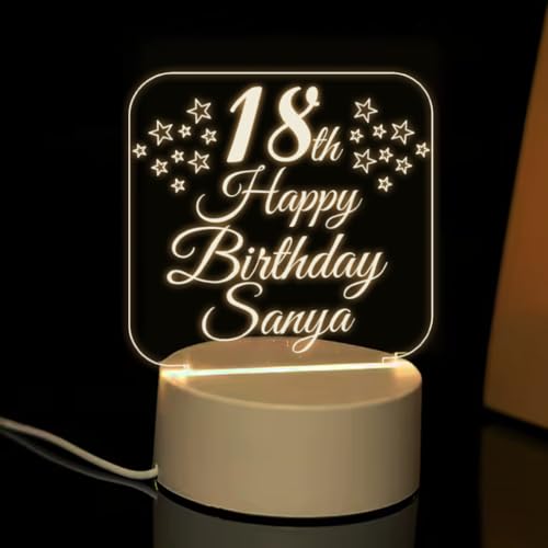 Image of Customized 3D Lamp for Birthday - Personalized LED Night Light with Names | Unique Gift for Husband, Wife Friends| Gifts Custom Decor for Happy Birthday Special (Everyone) (Happy Birthday Sanya)
