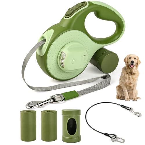 Retractable Dog Leash 16ft, 6-in-1 with Chew Proof Cable, LED Light, Dispenser, 2 Poop Bags. 360° Tangle-Free, One Button Brake & Lock, Anti-Slip Handle, for Dogs Up to 55lbs.(Green, 16ft) Retractable Dog Leash 16ft, 6-in-1 with Chew Proof Cable, LED Light, Dispenser, 2 Poop Bags. 360° Tangle-Free, One Button Brake & Lock, Anti-Slip Handle, for Dogs Up to 55lbs.(Green, 16ft)