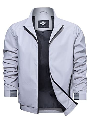 Hood Crew Men’s Lightweight Windbreakers Casual Varsity Jackets Sportswear Coat With Zip Pockets Lightgrey L #TOP3