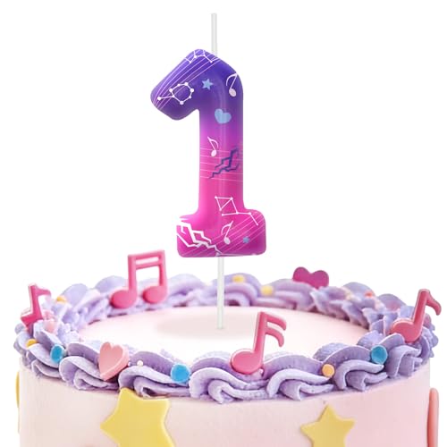 Image of Pink Purple Number 1 Birthday Candles, Cartoon Themed Cupcake Toppers for Boys Girls Cake Decorations, Cake Toppers, Birthday Decorations Party Supplies, Number Candles for Party Decor