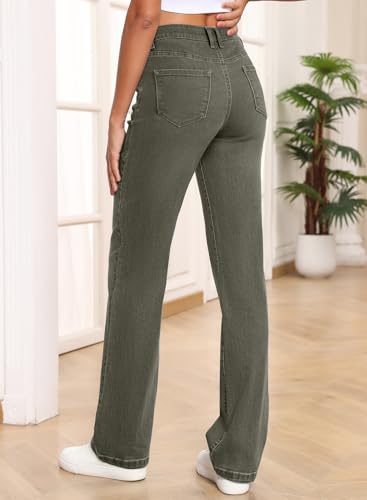 Image of Sidefeel Women's High Waisted Wide Straight Leg Jeans | high rise stretch jeans with pockets,tummy control,classic style,elastic waist