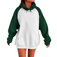 Ladies Oversized Hoodies Pullover Long Sleeve Color Block Sweatshirt Autumn Winter Thermal Fleece Tops with Pockets XS-5XL