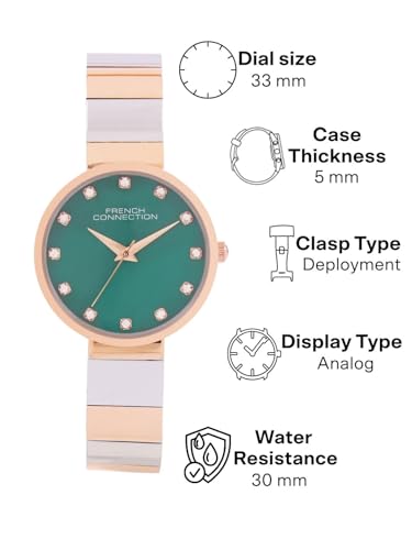 Image of French Connection Mop Green Round Dial with Rose Two Tone Stainless Steel Metal Strap Watch - for Womens FCN0128RTM