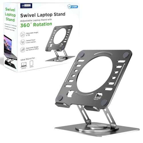 Image of Uncaged Ergonomics Swivel Laptop Stand for Desk, Adjustable Computer iPad Stand for Desk w / 360 Rotation, Portable Laptop Holder for Home Office Ergonomic Supplies (Space Gray)