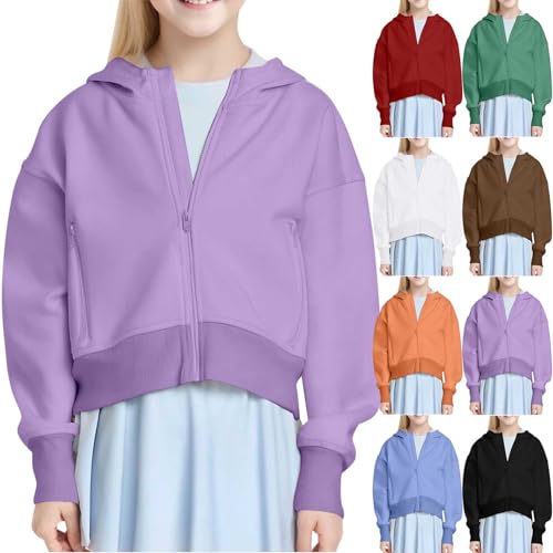 Cute Zip Up Jackets For Teen Girls Casual Long Sleeve Full-Zip Sweatshirts Kids Fall Long Sleeve Outerwear With Pocket