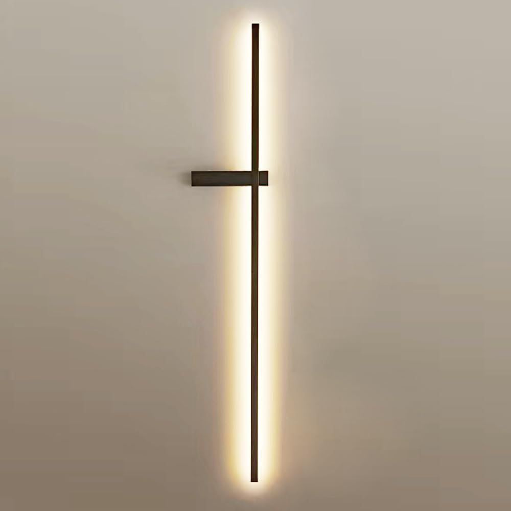 FZQSXAZU Modern Minimalist LED Wall Sconce, Black Linear ometric Lighting Fixture for Living Room, Bedroom, Hallway, Stairs - Home Decor Accent