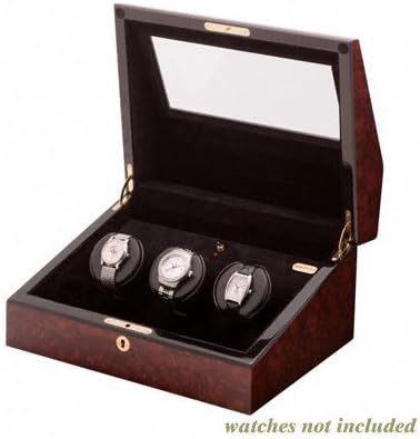 Orbita Siena Three Burl Watchwinder with three watches placed on winding cushions