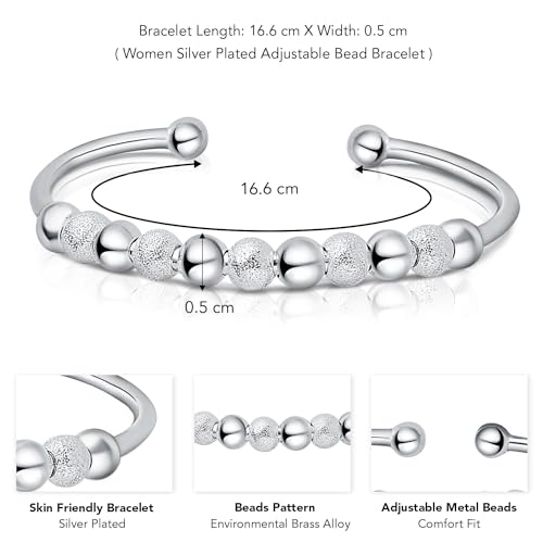 Image of Peora Silver Plated Adjustable Beads Pattern Bracelet Fancy Stylish Fashion Jewellery for Women