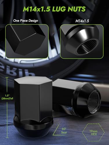 Image of AUTOPTIM M14x1.5 OEM Lug Nuts - Replacement for 2012-2022 Ram 1500, 1999-2022 Chevy Silverado 1500, 2012-2022 Suburban, 1999-2022 GMC Sierra 1500, Black 24PCS 7 /8 inch Hex Closed End Soild Wheel Lug Nut