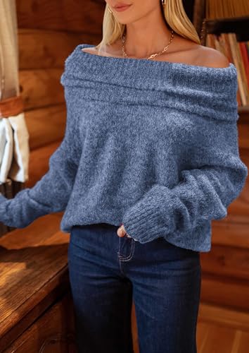 PRETTYGARDEN Women's Off The Shoulder Sweater Long Sleeve Tops 2025 Fall Loose Knit Pullover Sweaters Winter Clothes
