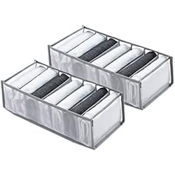 SANTUKEY Wardrobe Clothes Organizer 7 Grids Portable Closet Organizer Mesh Separation Storage Box Foldable Closet Drawer Organizer for Underwear Socks Scarves Leggings (Grey, 2 Leggings Grid)