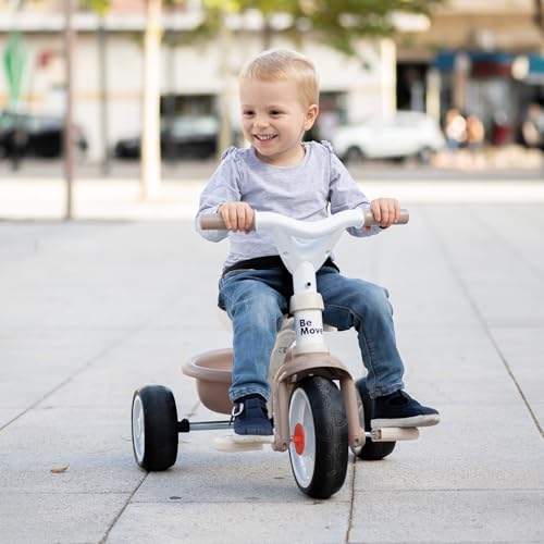 Smoby - Tricycle Be Move Confort Beige - Evolutif 3 en 1 - Ceinture et Arceau de Sécurité - Poignée Parentale Réglable sur 3 Niveaux - A Partir de 10 Mois Jusqu'à 3 Ans - Fabrication Espagnole