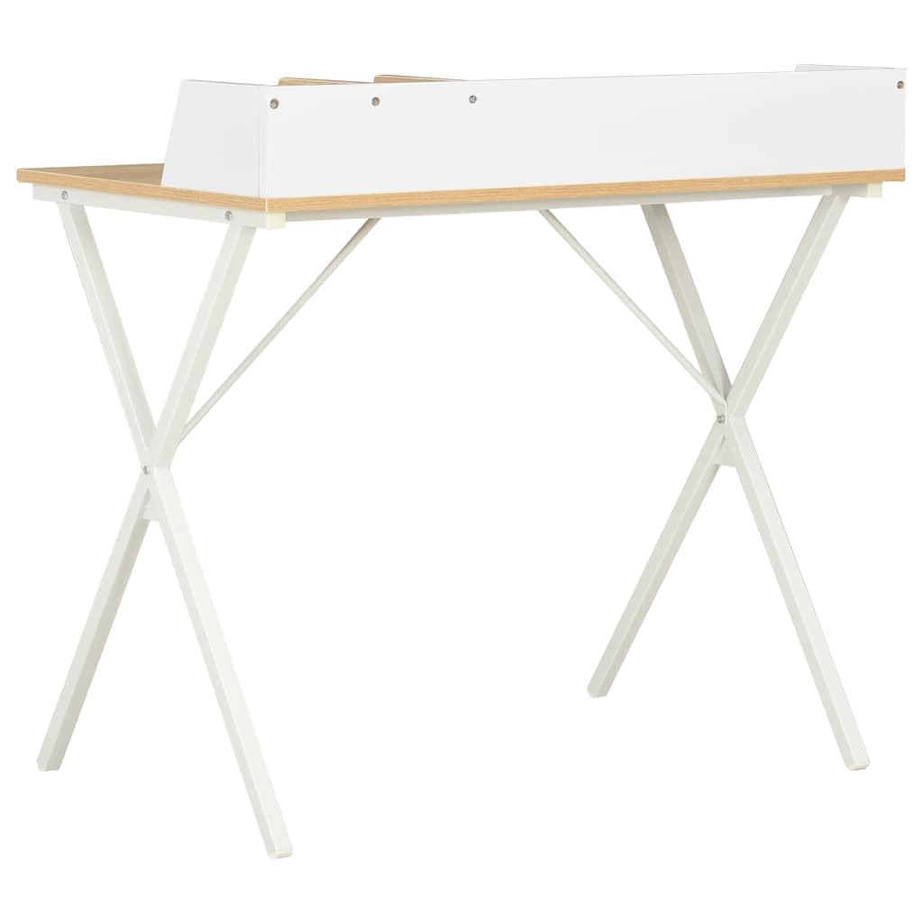 Scrivania da 80 x 50 x 84 cm, scrivania per computer con ripiano e gambe a X, piccola scrivania da ufficio, tavolo da lavoro, tavolo per laptop, per casa e studio, bianco e marrone rovere