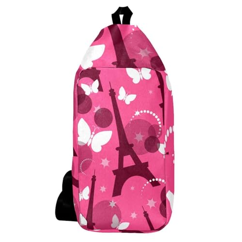 Sac à dos à bandoulière rose motif papillon et Paris pour voyage et randonnée