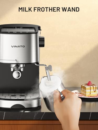 VINATO Machine à Espresso 15 Bars | Mousseur à Lait Professionnel Intégré | Compacte (17cm) pour Petites Cuisines | Double Tasse & Chauffage Rapide | Incl. 2 Filtres - Cappuccino, Latte, Macchiato – Image 4