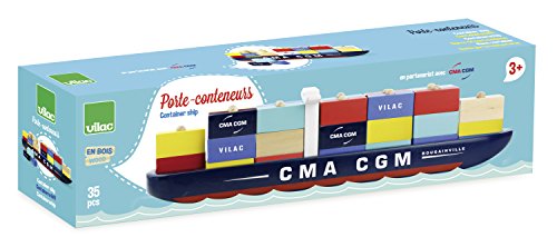 Vilac 2315 Containerschiff, Frachtschiff (Modell Jules Verne), Cargo Ship (40 x 6.5 x 10 cm) – Bild 4