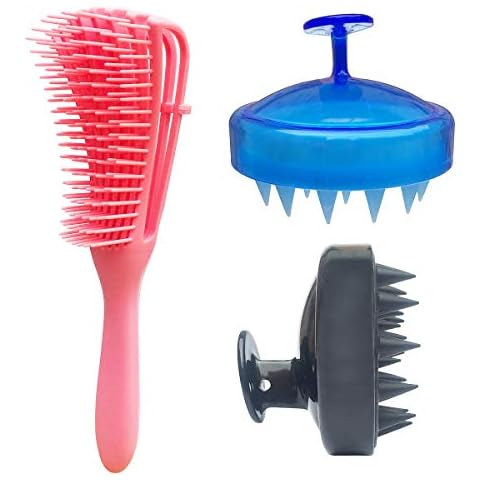 ASAKAA Hair Brush Set: Scalp Massager and Detangler Comb for Natural Black Hair (2 Massagers + 1 Detangling Brush) Cover