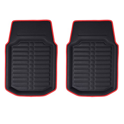 Image of FH Group Automotive Floor Mats - PU Leather Floor Mats, Deep Dish Design, Floor Mats for Cars, Universal Fit Floor Mats Full Set, Floor Mats For Most Sedan, SUV, Truck Floor Mats Red Black
