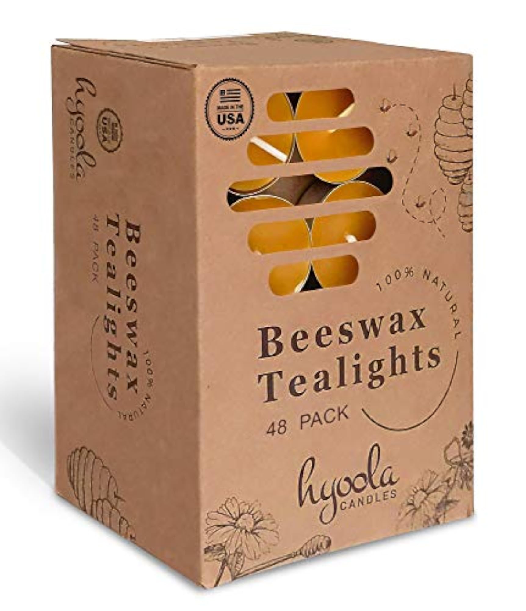 Beeswax Tealight Candles in Aluminum Cup - 48 Pack