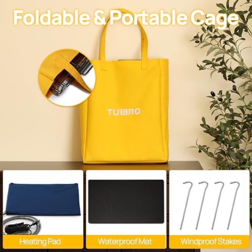 Image of TURBRO Heated Cat House, Insulated and Weatherproof Iron Shelter for Feral and Cats, Heating Pad Bed with 14.7ft Anti-Bite Cord, UL Test Passed, Yellow