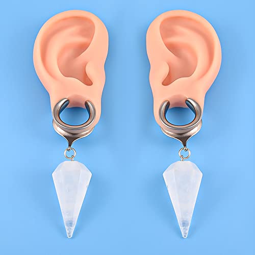 Doearko 2 Pcs Ear Gauges 6Mm-25Mm Saddle White Natural Crystals Dangle Ear Tunnels Hypoallergenic 316 Stainless Steel Ear Hangers Plugs Piercing Body Jewelry (22Mm(7/8"), Silver) #TOP1