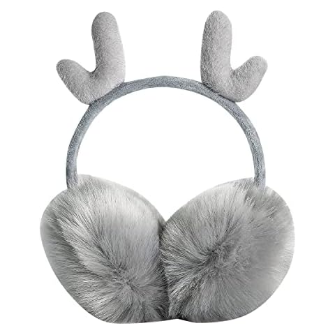 ITODA Ohrenwärmer Winter Mädchen Ohrenschützer Warm Kunstfell Earmuffs Damen Ohrenschutz Earband Verstellbar Faltbar Ohrenwärmer Geweih Ohrwärmer Winddicht Flauschig Winteraccessoire Outdoor Freizeit Cover