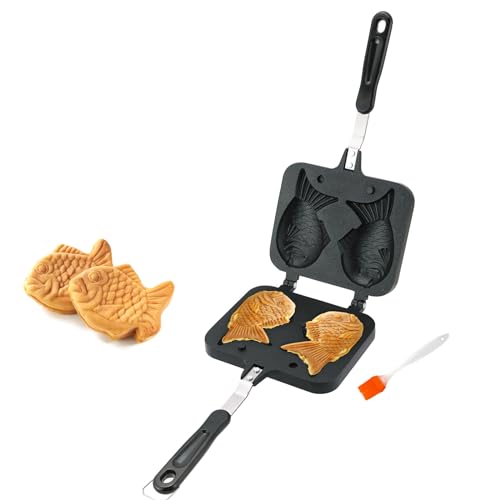 AMGSH Taiyaki Fish Shape Cake Pan Waffle Cake Maker Fish-Shaped Pancake Double Pan Mold for Home Cooking with Silicone Oil Brush