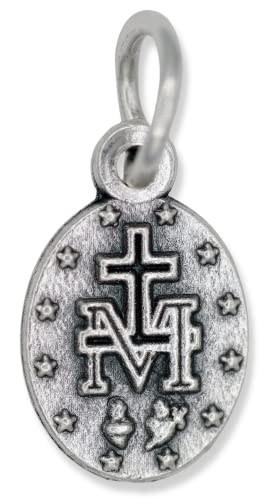 Bulk Pack Of 10 - Mini Miraculous Medal Pendant For Charm Bracelet Or Necklace, 1/2 Inch Silver Oxidized With Blue Enamel Accent Small Miraculous Medals For Jewelry Catholic Made In Italy #TOP3