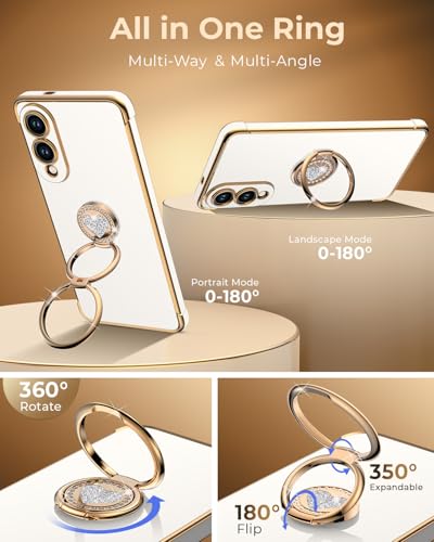 Image of XYZ for Galaxy S25 Edge Case with Stand, for Samsung Galaxy S25 Edge Case with Double Ring Kickstand, Women Girls Cute Love-Heart Bling Luxury Protective Phone Case for Samsung S25 Edge, White
