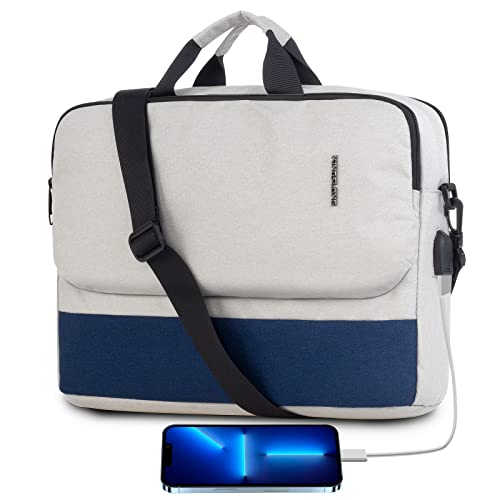 dujp 17-17.3 inch Laptop Briefcase Bag, Computer Case with Shoulder Strap Handle Bag for Men Women, Work Bag Business Travel Office Grey