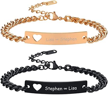 VNOX Customizable Bracelets Link Bracelets Personalized Engraved Couple Bracelets BFF Brother Sisters Bracelets Family Bracelets