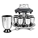 Elegant Display Kiddush Cup Wine Fountain Set - Hammered Metal with Enamel Detailing - Large Goblet, 8 Matching Shot Cups for Shabbat, Passover, Yom Tov, Wedding Gifts by Zion Judaica (Grey)
