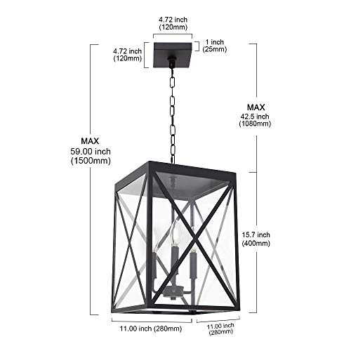 MELUCEE 3-Light Outdoor Chandelier Lighting Black Indoor Lantern Pendant Light Exterior Ceiling Light Fixtures with Clear Glass for Patio Porch Entryway - Thumbnail 4
