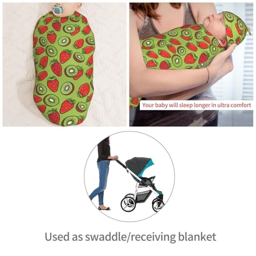 Image of Kiwis and Strawberries Newborn Swaddle Blankets Hat Sets Soft Baby Receiving Blanket Swaddle Sack for Baby Shower Infant Boy Girl Gift
