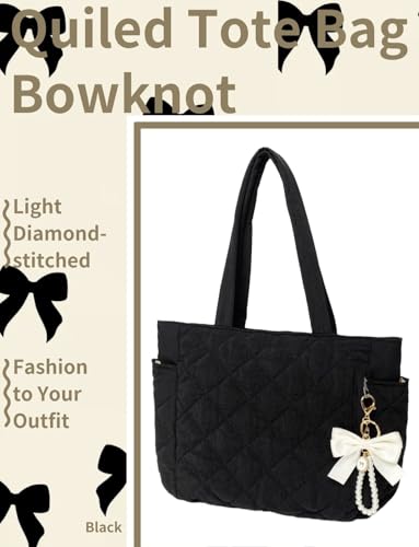 Colloge Tote Bags Laptop Bag Quilted Tote Bag For Women Teacher With Cute Bow Zipper Medium Size for Work Travel2