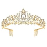 Araluky Crystal Tiara Crown Headband Princess Elegant Tiara with Combs for Women Young Ladies Bridal Wedding Prom Birthday Party, Gold