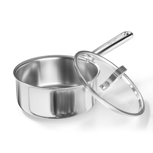 Cooker King 3QT Stainless Steel Saucepan with Tempered Glass Lid, Metal Utensils Safe, No Coating (PFAS/PFOA/PTFE Free), Dishwasher-Friendly, Oven-Safe Up to 900°F, Induction Ready