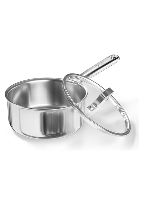Cooker King 1.5QT Stainless Steel Saucepan with Tempered Glass Lid, Metal Utensils Safe, No Coati...