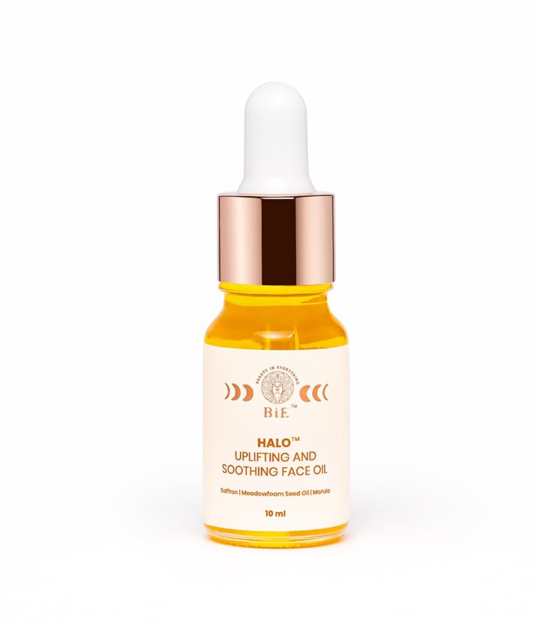 BiE Halo Uplifting & Soothing Face Oil | Pure Saffron Facial Oil | Brightens Skin, Targets Pigmentation & Wrinkles, Stretch Marks | For Dry to Normal Skin | Non Greasy & Pure Kumkumadi Tailam | Unisex | 10ml