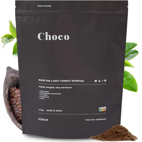 FONAN Batidos Sustitutivos de Comida y Desayuno Sanos para una Dieta Completa 1,2KG - Batidos Saciantes con Vitaminas, Minerales, Hidratos de Carbono, Proteina en Polvo, Espirulina y Baobab CHOCO
